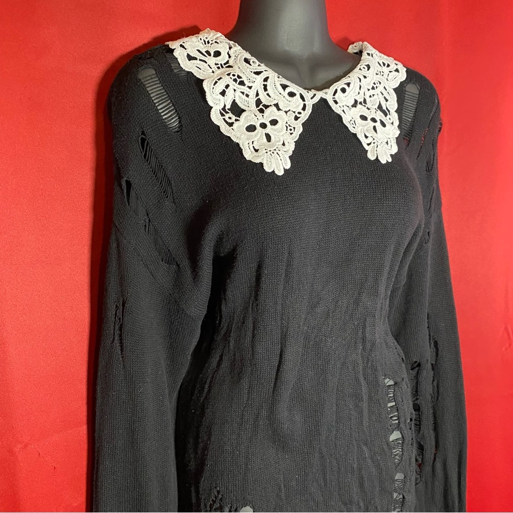 SOLD: Widow Dolls Kill Black Distressed Sweater Lace Collar S - Picture 3 of 10